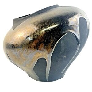 Haeger Volcanic Raku Black Lava Matte Bronze Drip Glaze Pottery Pot Vase 8" #161